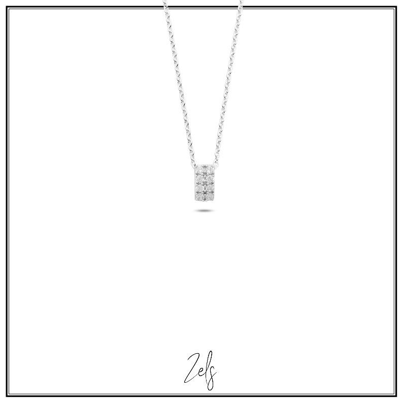 Fijne kettinkje met subtiel rechthoekig hangertje met sprankelende zirconia