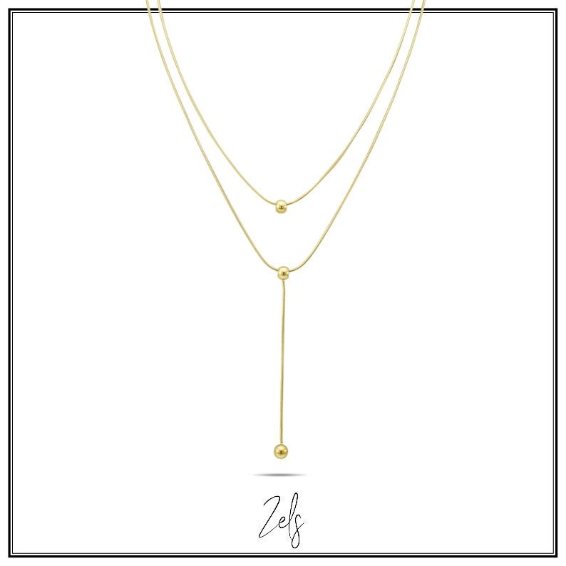Layered ketting met elegante bolletjes, met drop-detail, goudkleurig