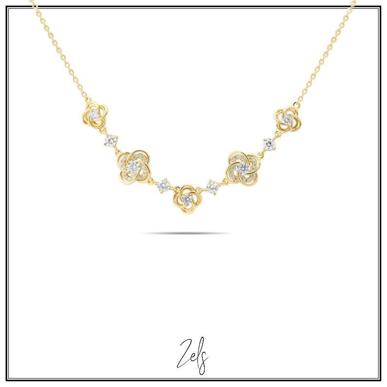 Ellegante ketting/collier met speelse bloemen, subtiel afgewerkt met zirkonia&#39;s