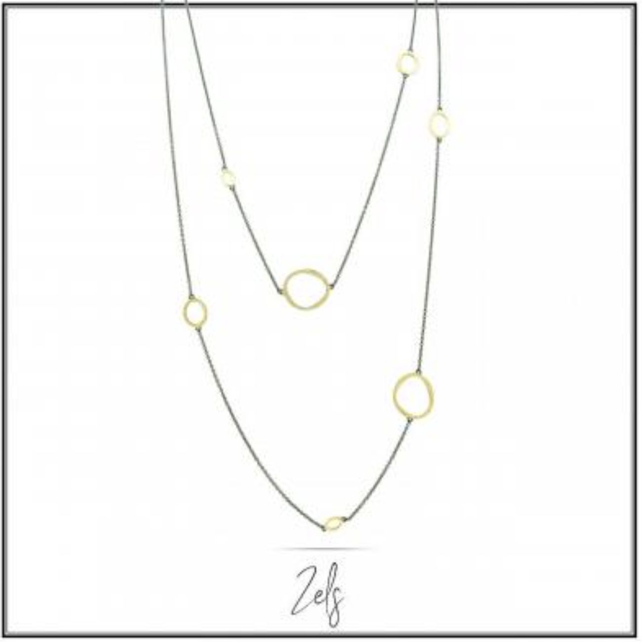 *Moderne dubbele ketting, gouden cirkels op zwarte ketting