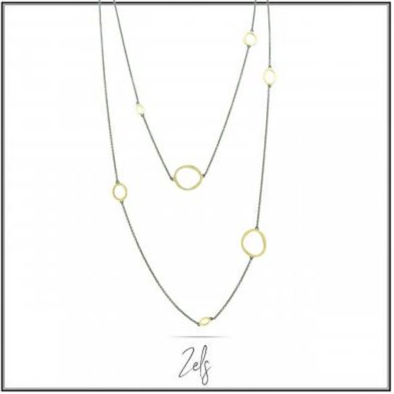*Moderne dubbele ketting, gouden cirkels op zwarte ketting