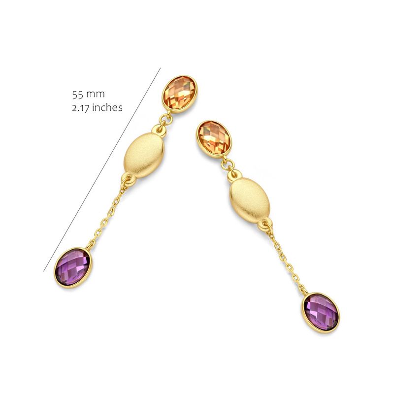 * Oorbellen mat goudkleur met amethist en champagne