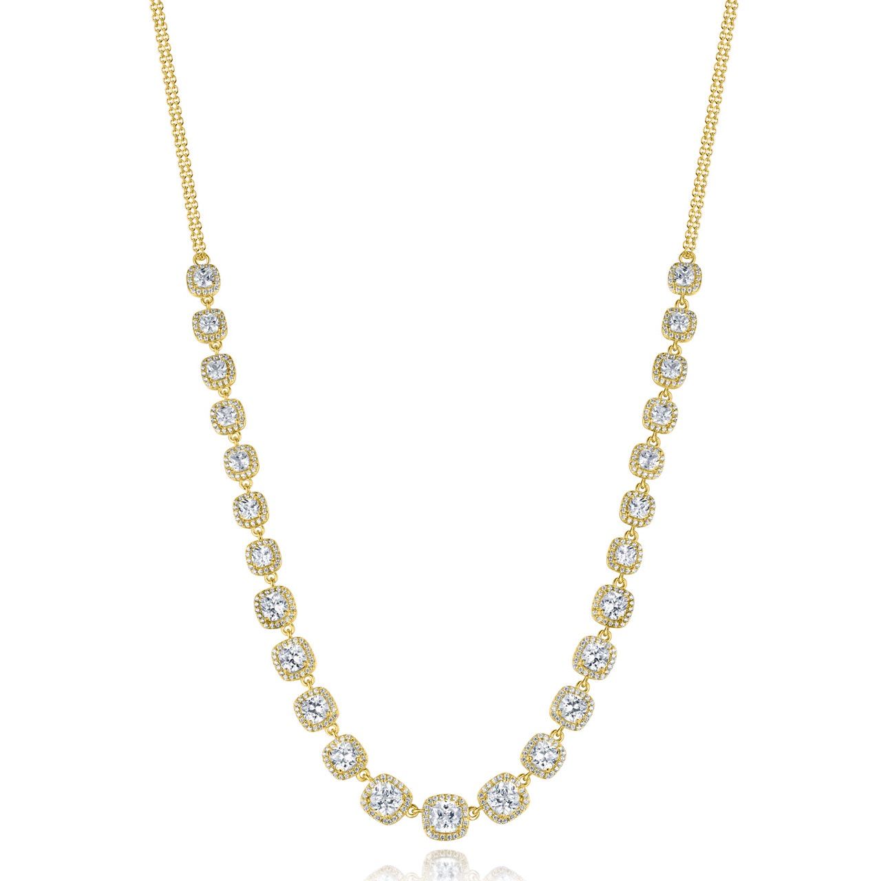 Luxueuse ketting met cushion steentjes in een stralende halo-zetting