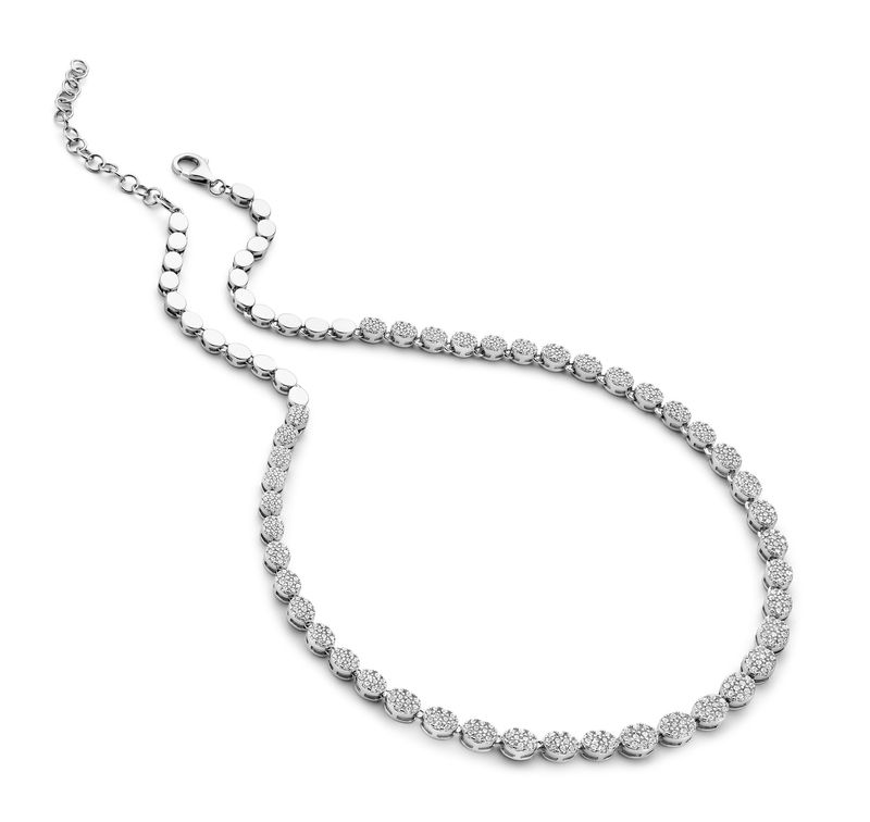 Zilveren elegante ketting met schitterende pavé-gezette elementen