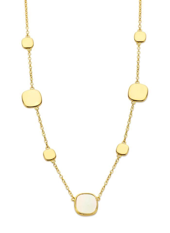 Elegante ketting met tijdloze brushed vierkante schakels en parelmoer schakels