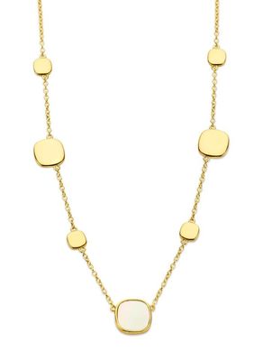 Elegante ketting met tijdloze brushed vierkante schakels en parelmoer schakels