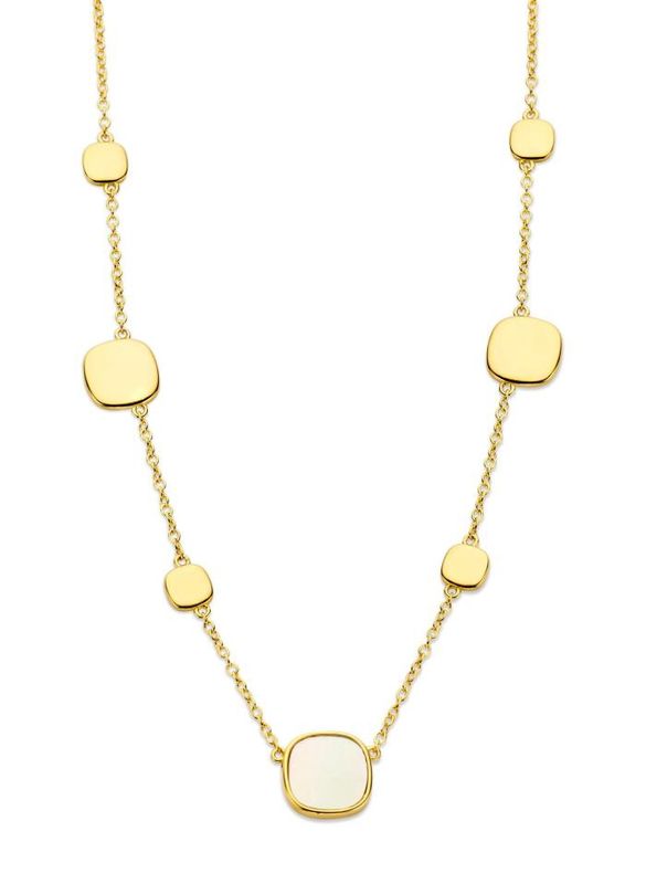 Elegante ketting met tijdloze brushed vierkante schakels en parelmoer schakels