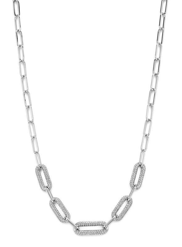 Verfijnde ketting met centraal pavé bezette schakels die zorgen voor een sprankelende uitstraling