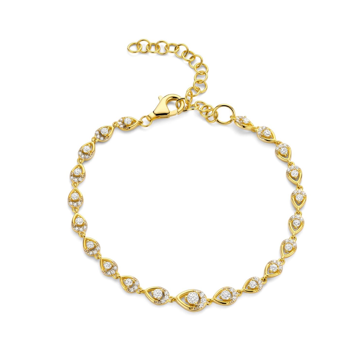 Armband met druppelvormige elegante schakels, elk bezet met fonkelende zirkonia&#39;s voor een tijdloze uitstraling