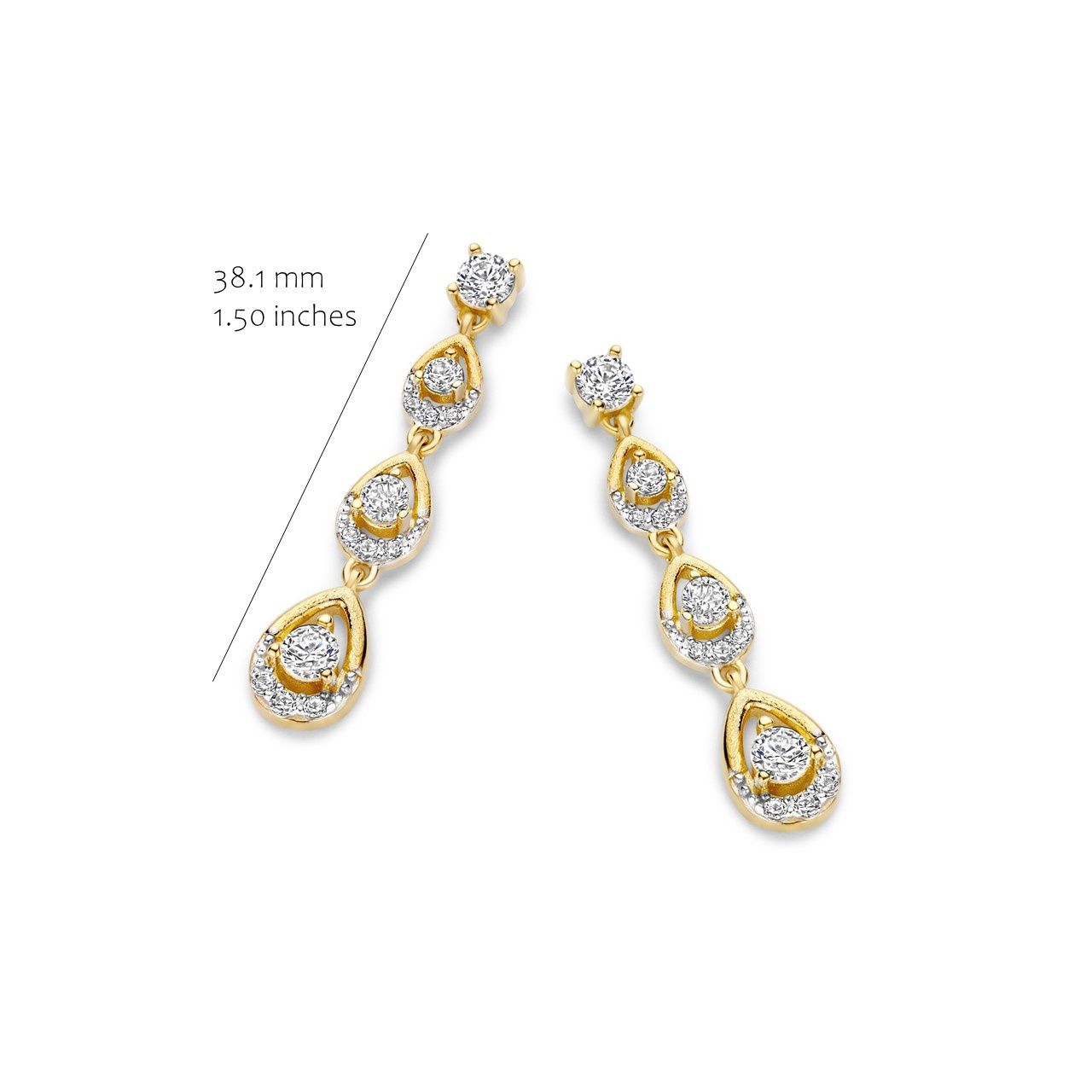 Elegante oorbellen met 3 fonkelende druppelvormige elementen, rijk bezet met zirkonia&#39;s