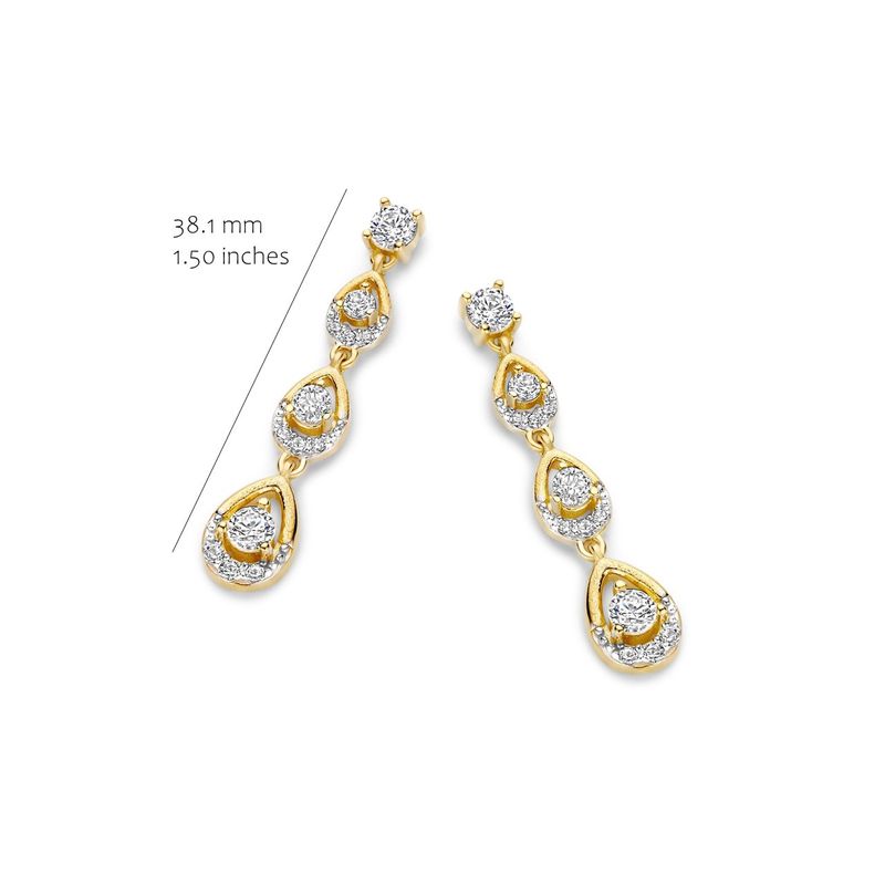 Elegante oorbellen met 3 fonkelende druppelvormige elementen, rijk bezet met zirkonia's