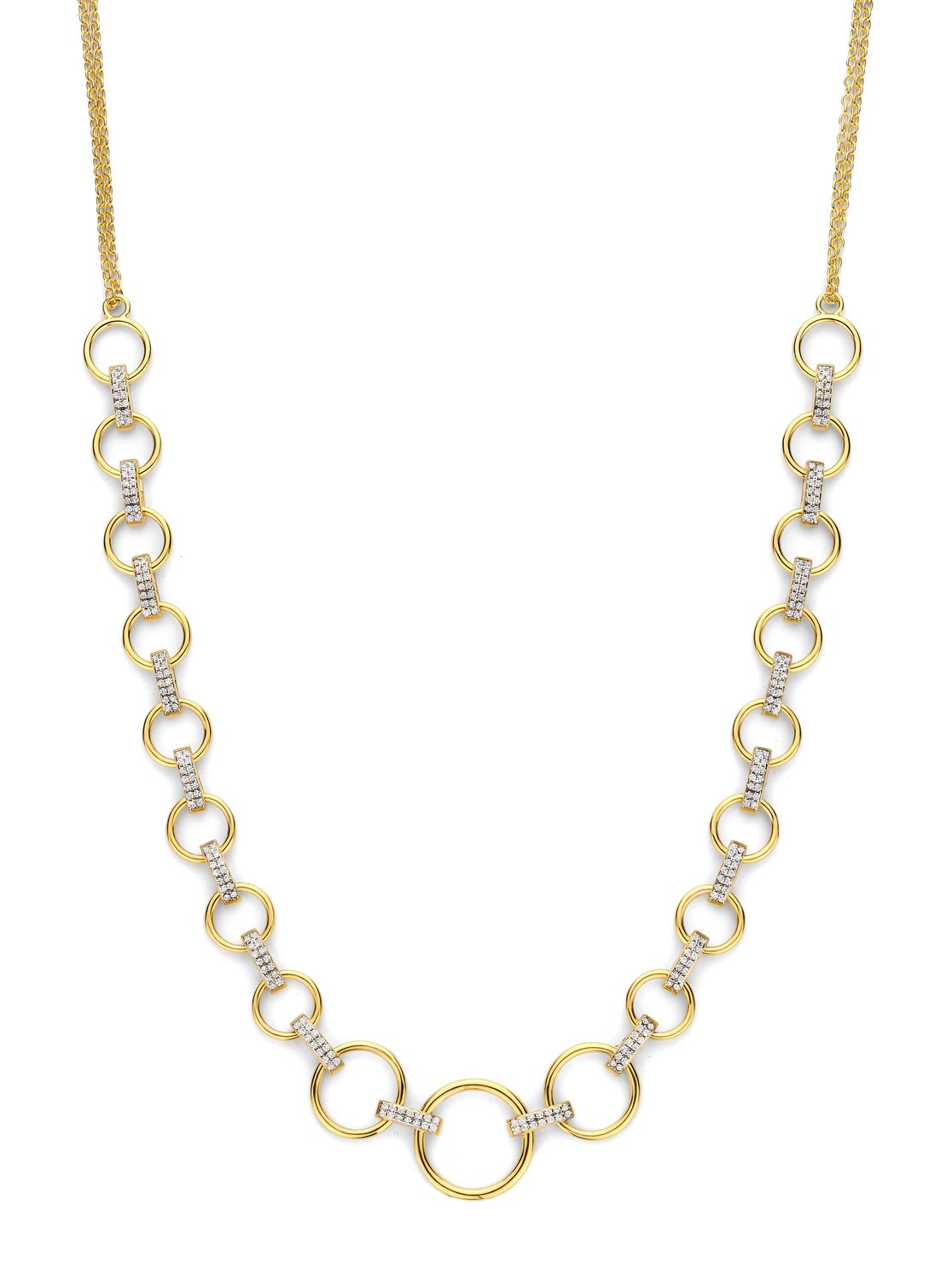 Stijlvolle ketting met ronde schakels, subtiel bezet met zirkonia&#39;s voor een moderne maar elegante uitstraling