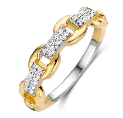 Elegante ring met schakels afgewisseld met sprankelende zirkonia accenten