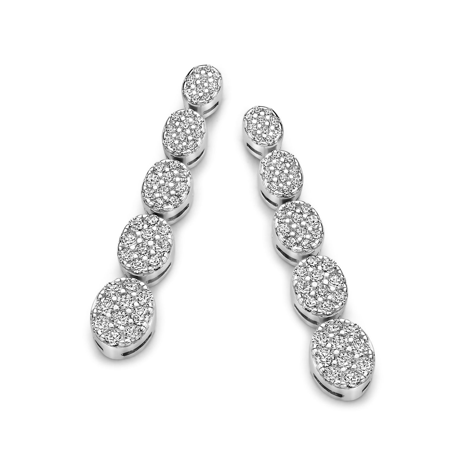 Zilveren oorbellen met schitterende pavé-gezette elementen