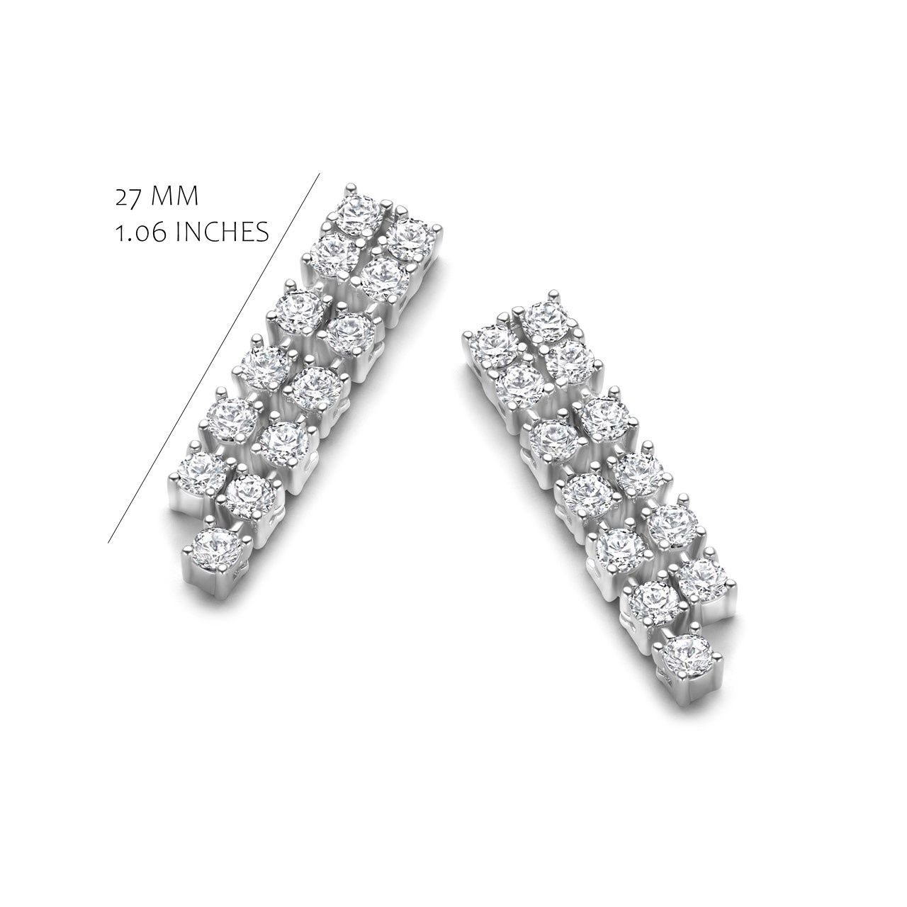 Flexibele oorbellen met twee rijen schitterende zirkonia&#39;s, modern en luxueus