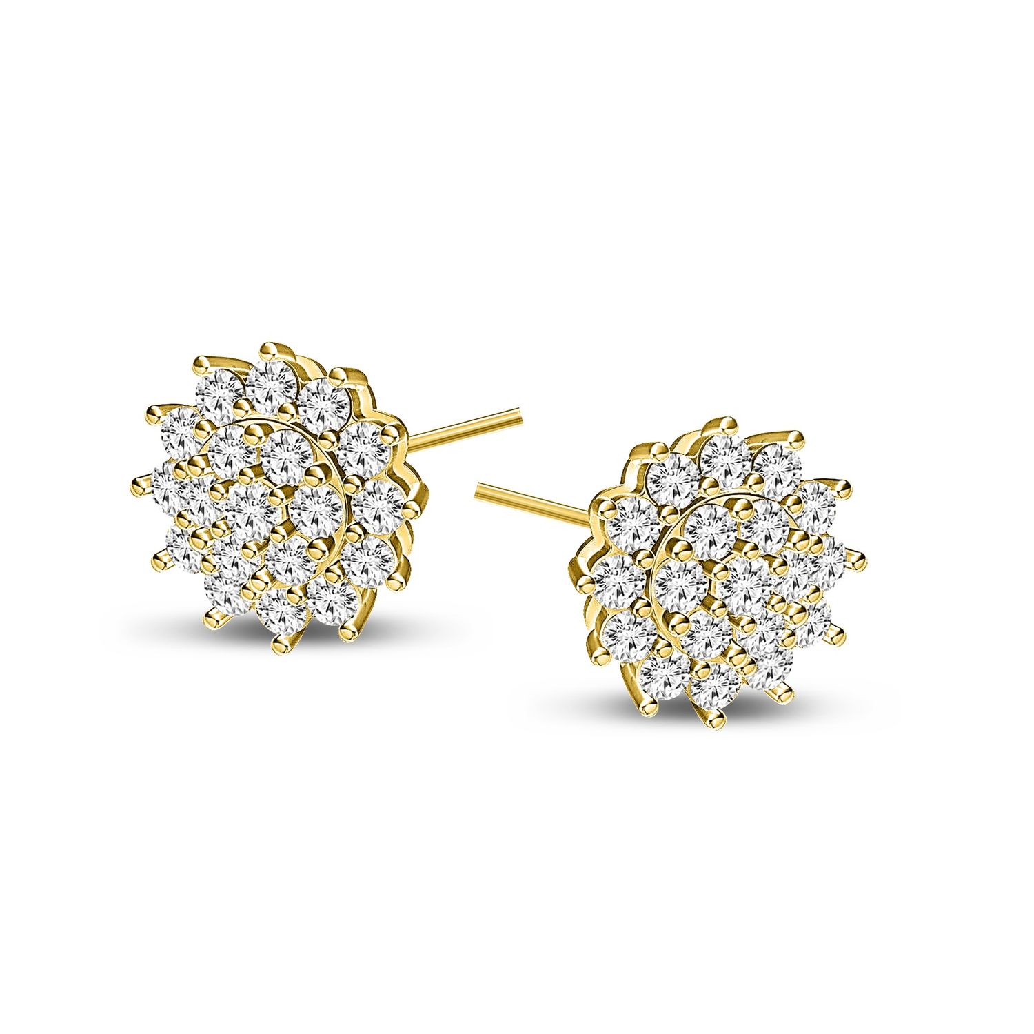 Fonkelende oorbellen in luxueuze bloemvorm, bezaaid met schitterende stenen voor een elegante tijdloze uitstraling.