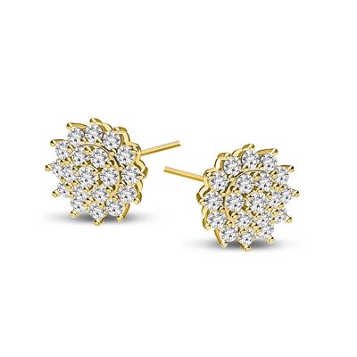 Fonkelende oorbellen in luxueuze bloemvorm, bezaaid met schitterende stenen voor een elegante tijdloze uitstraling.