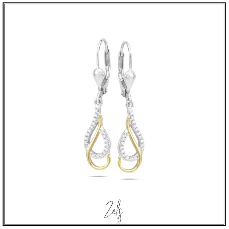 Elegante oorbellen met brisuresluiting combineren sprankelende zirkonia met zilver en geelgoud voor een tijdloze look