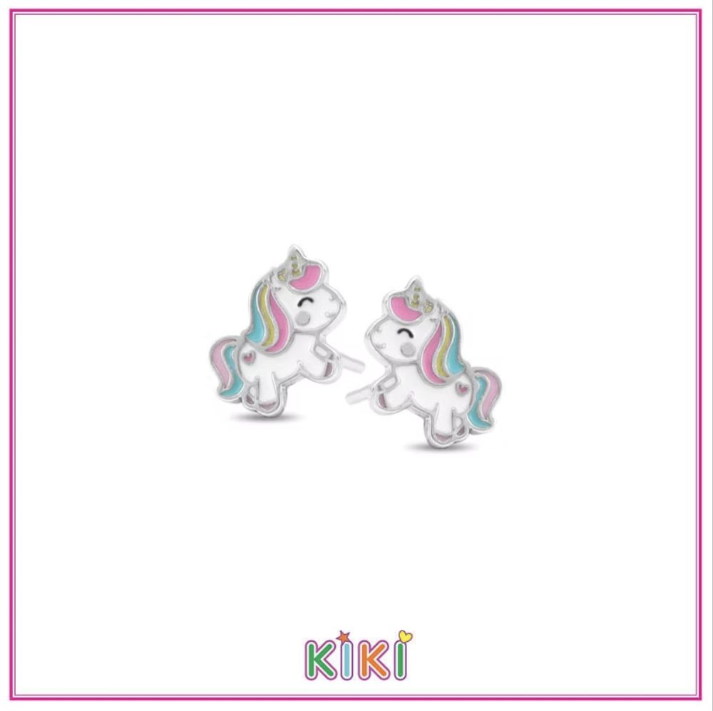 Leuke kinder oorbellen unicorn met kleurrijke regenboog manen