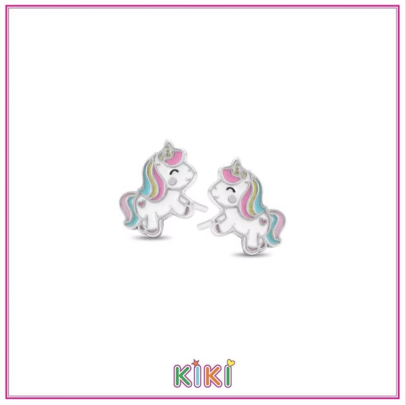 Leuke kinder oorbellen unicorn met kleurrijke regenboog manen