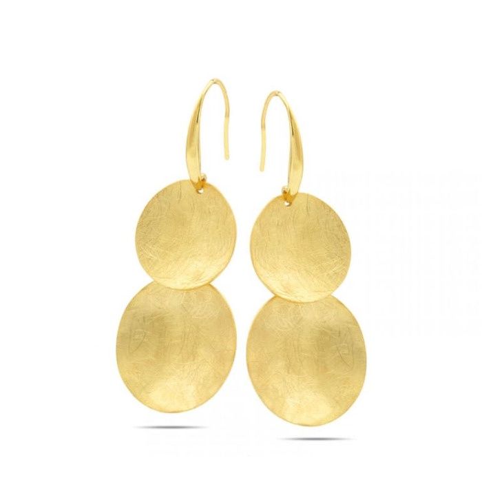 Oorbellen met twee ronde matgeborstelde hangers, minimalistisch maar tijdloos