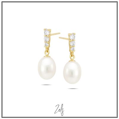 Subtiele oorbellen met zoetwaterparel en zirkonia&#39;s als elegante toets