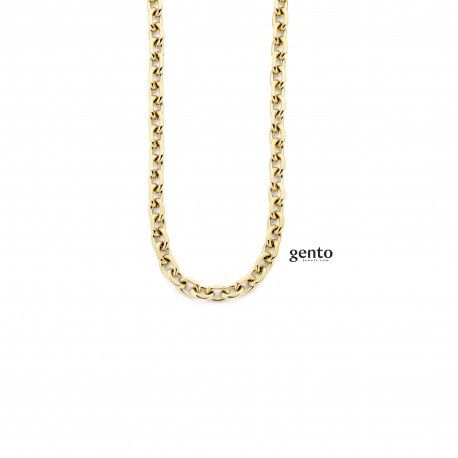 Elegante maar krachtige schakelketting, uitgevoerd van hoogwaardig edelstaal met gele PVD-afwerking.