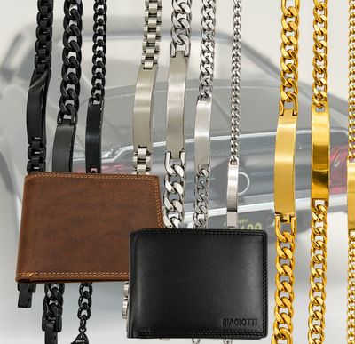 Graveerarmbanden, portefeuilles, sjaals en meer