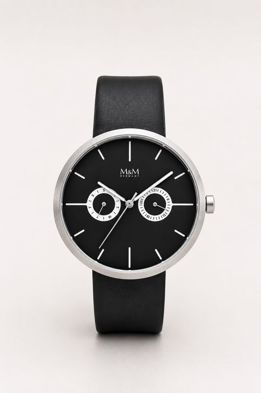 Heren horloge zilver kleurige wijzerkast met zwart lederen bandje