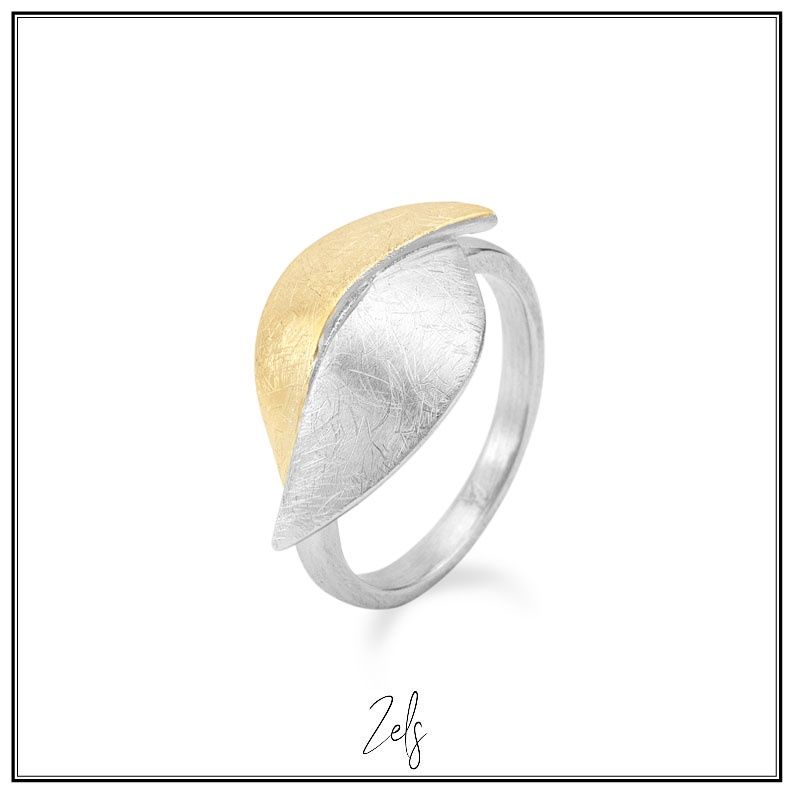 Moderne bicolor ring, ice finished, Maat: 50