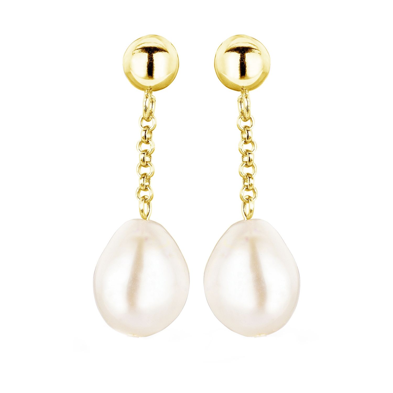 Elegante oorbellen met zachte parel en fijne gouden schakels voor tijdloze look.