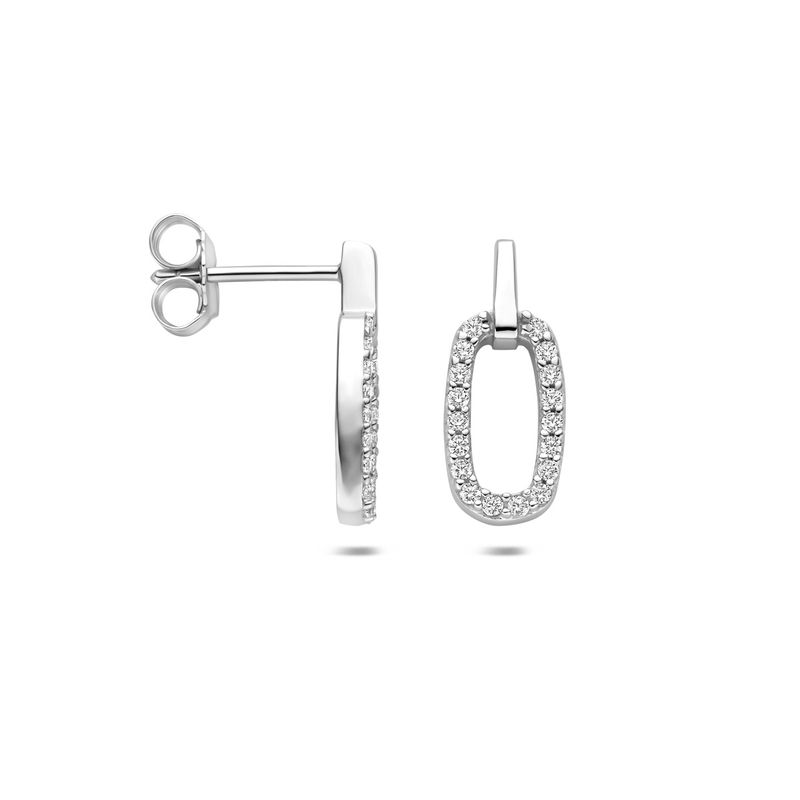 Oorhangers, ovalen hanger met zirkonia