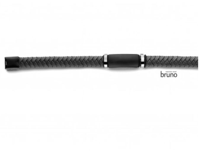 Herenarmband zwart leer met metalen sierplaat