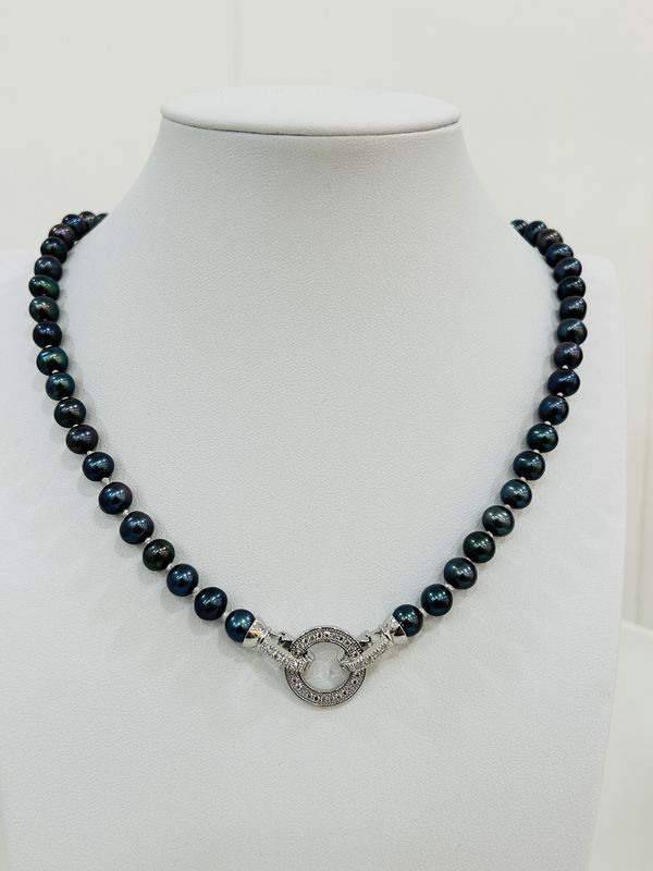 Parelketting blauwe natuurparels L45cm