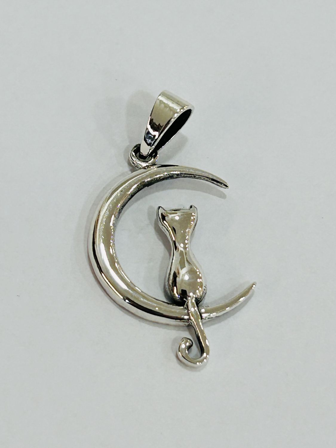 Hanger zilver in de vorm van een kat op een halve maan