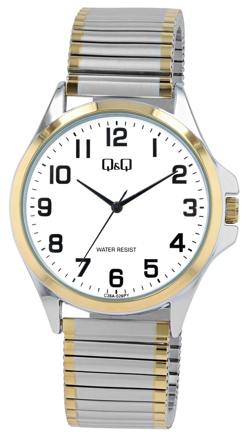Q&amp;Q horloge met rekband zilver en goudkleur C04A-049PY