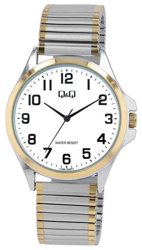 Q&amp;Q horloge met rekband zilver en goudkleur C04A-049PY