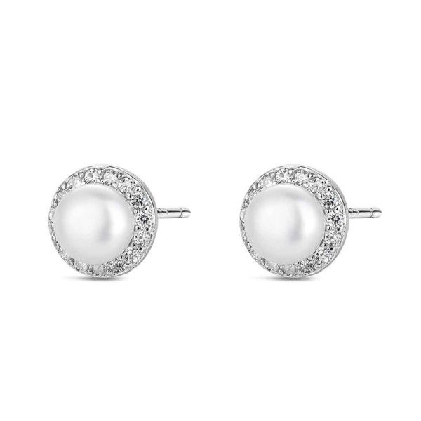 Kinderoorbel zilveren ronde halo 7mm met parel