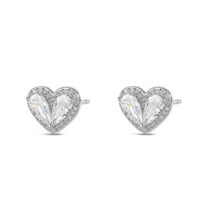 Kinderoorbellen zilver hartvorm met blinkende zirkonen
