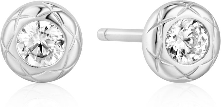 SILVER TEXTURED BEZEL-SET STUD EARRINGS