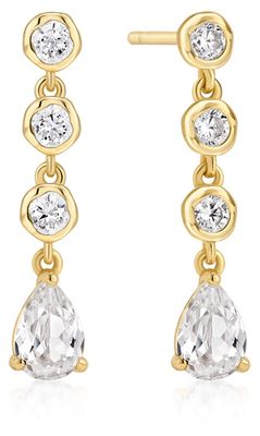 GOLD MOLTEN CASCADE BEZEL- SET TEARDROP STUD EARRINGS