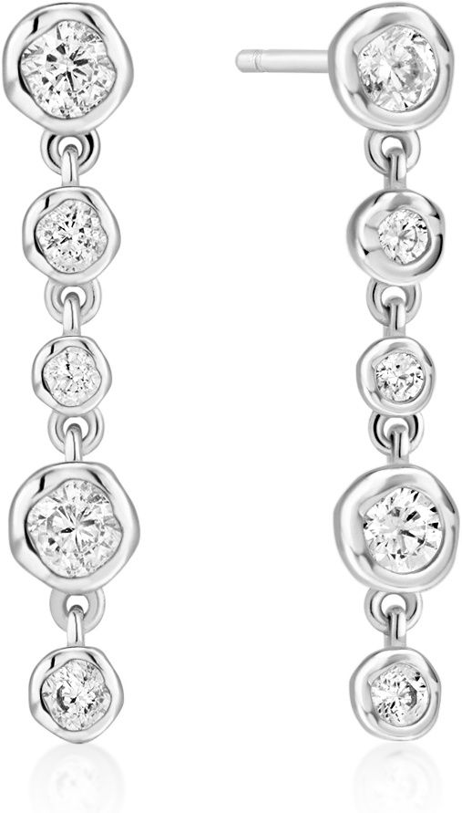 SILVER MOLTEN CASCADE BEZEL- SET DROP STUD EARRINGS