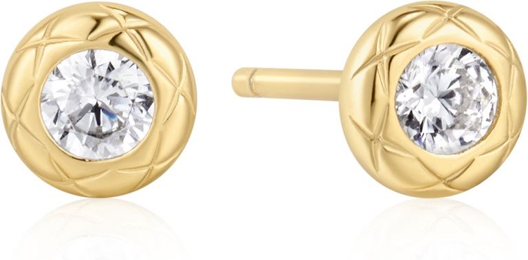 GOLD TEXTURED BEZEL-SET STUD EARRINGS