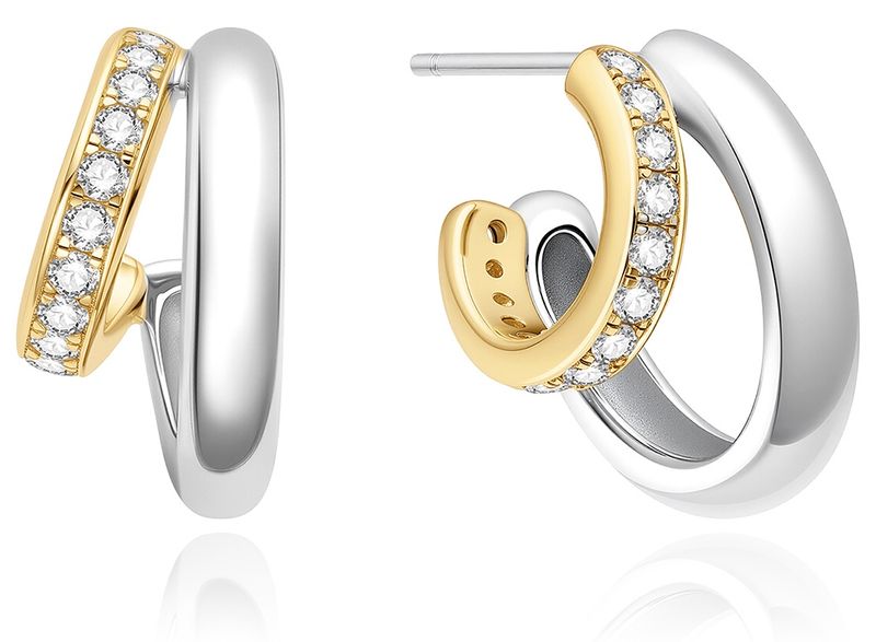 TWO-TONE SPARKLING STUD HOOP EARRINGS