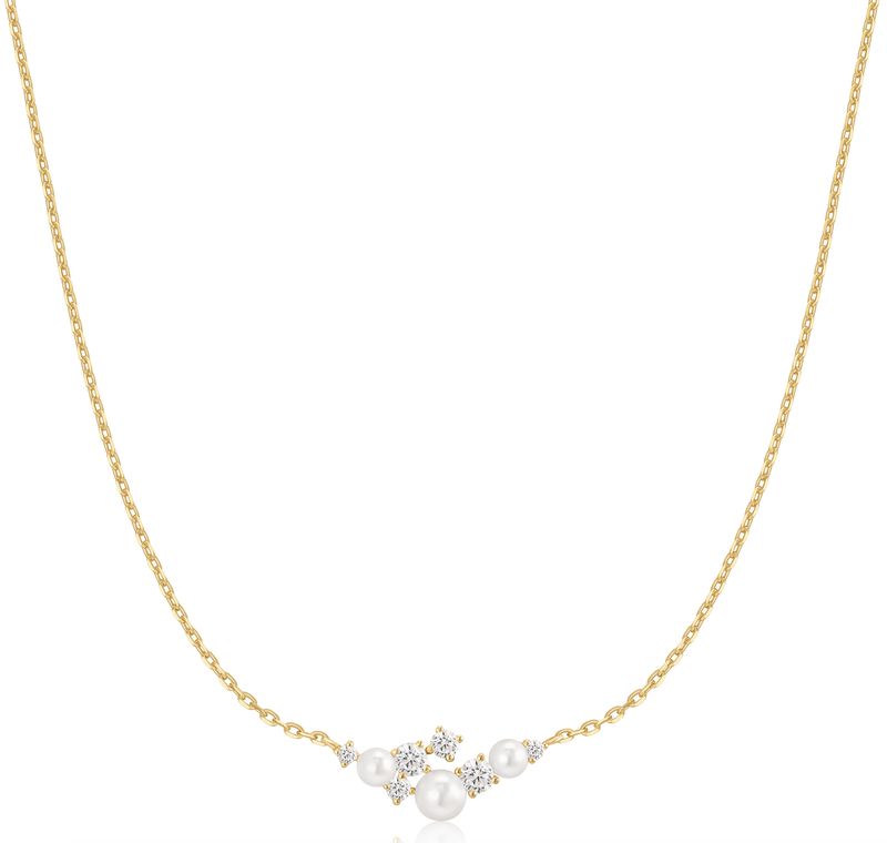GOLD SHELL PEARL CLUSTER NECKLACE