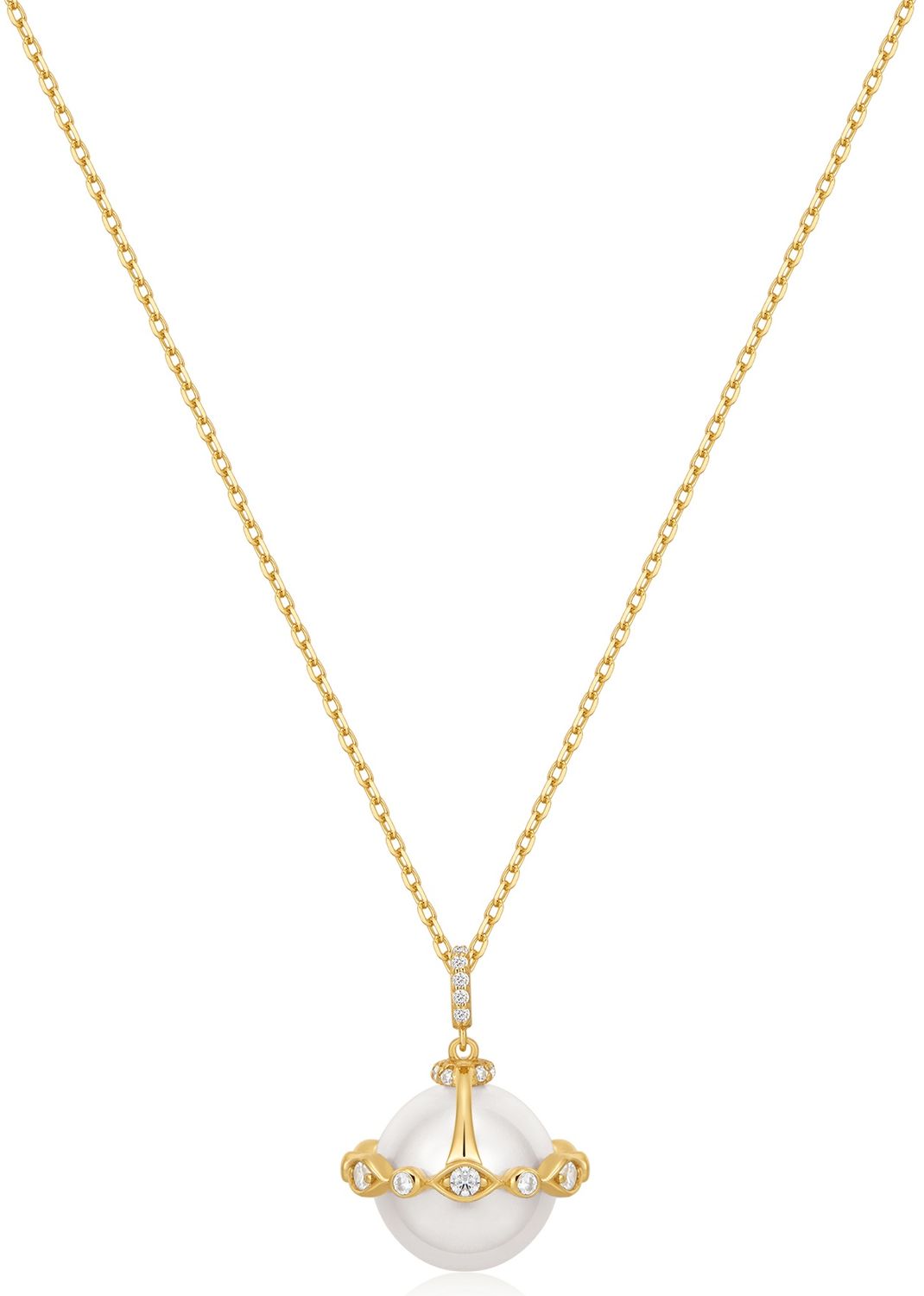 GOLD SHELL PEARL HALO EVIL- EYE NECKLACE