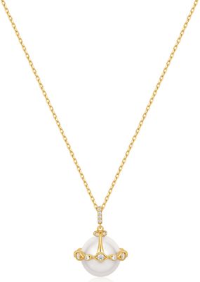 GOLD SHELL PEARL HALO EVIL- EYE NECKLACE