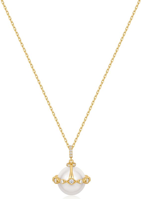 GOLD SHELL PEARL HALO EVIL- EYE NECKLACE