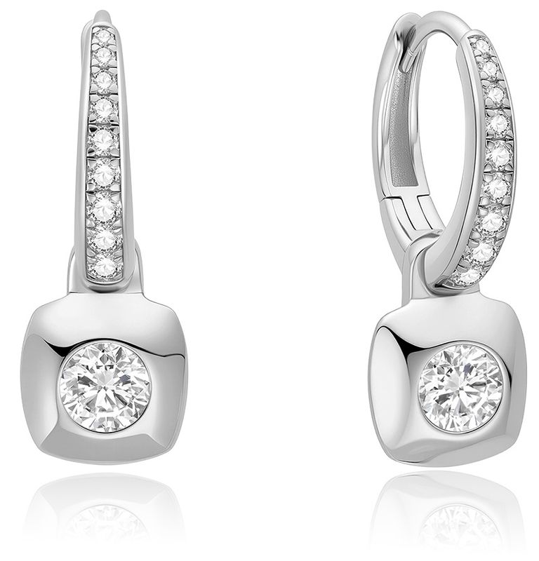 SILVER MODERN BEZEL-SET HUGGIE HOOP EARRINGS