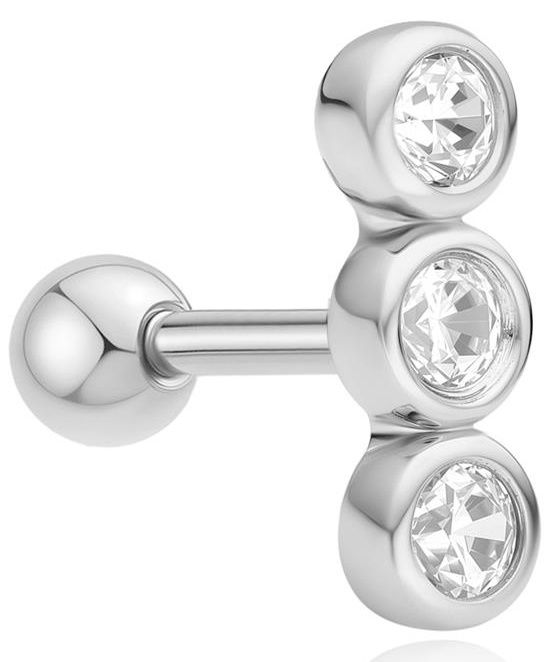SILVER TRIPLE STONE BEZEL BARBELL SINGLE EARRING